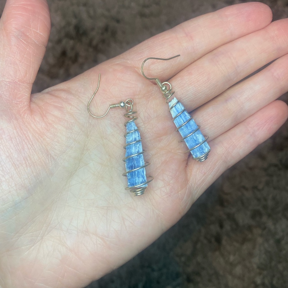 Blue Kyanite Crystal Wire-Wrapped Earrings